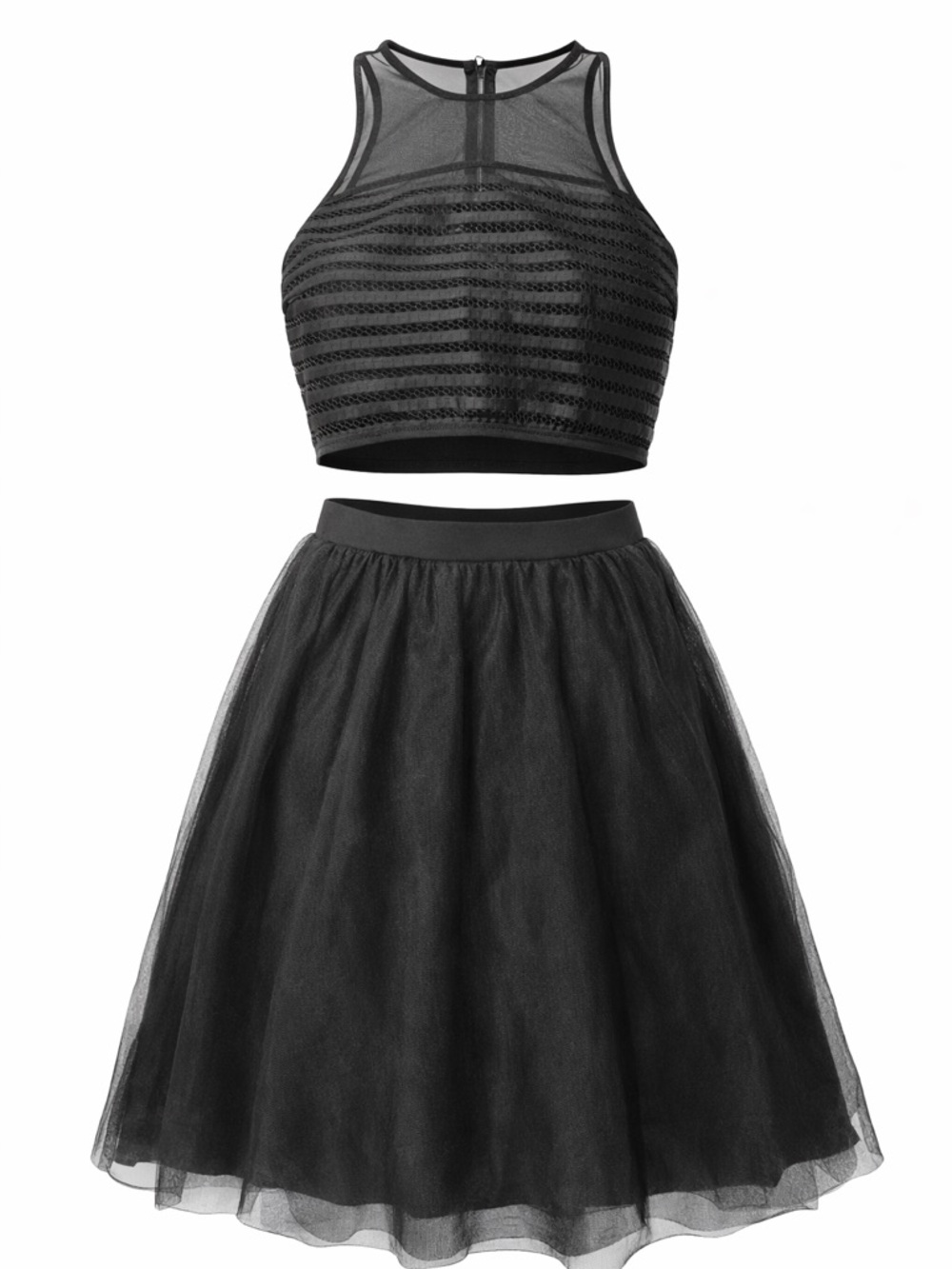 Charlotte Russe Black Tulle Skirt and Crop Top Set